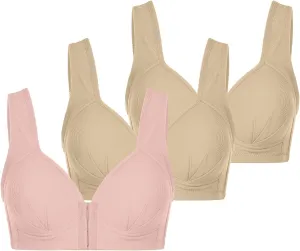 Oplxuo Push Up Bras for Women 3-Pack, Breastfeeding Front Close Wire-Free Seamless Bra Full-Coverage Soft Comfort Bralettes