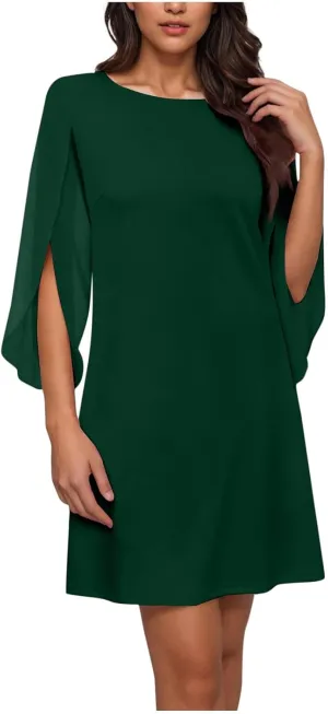 Oplxuo Womens Cocktail Dresses Chiffon Flutter Sleeve Formal Dress Knee Length Wedding Guest Dresses for Women 2025 Trendy
