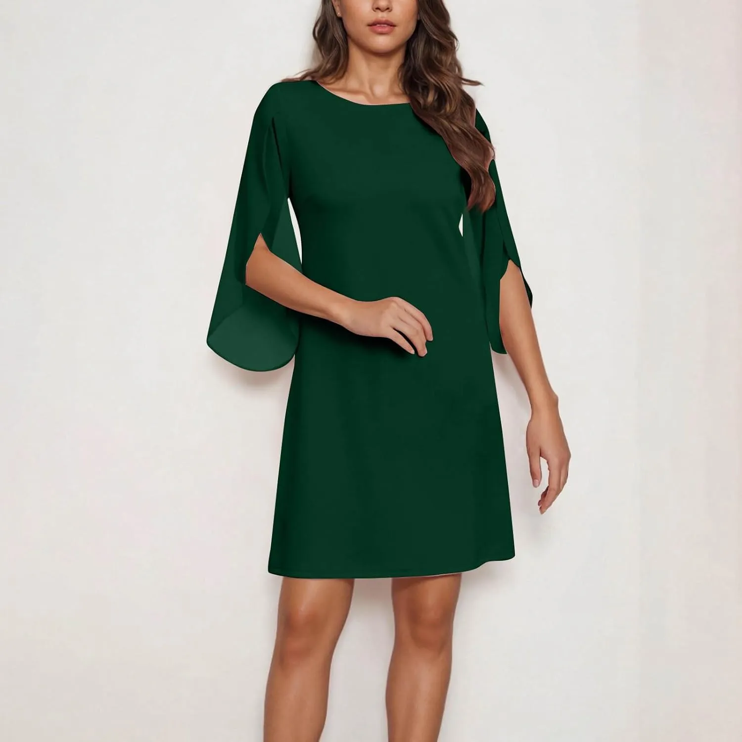 Oplxuo Womens Cocktail Dresses Chiffon Flutter Sleeve Formal Dress Knee Length Wedding Guest Dresses for Women 2025 Trendy
