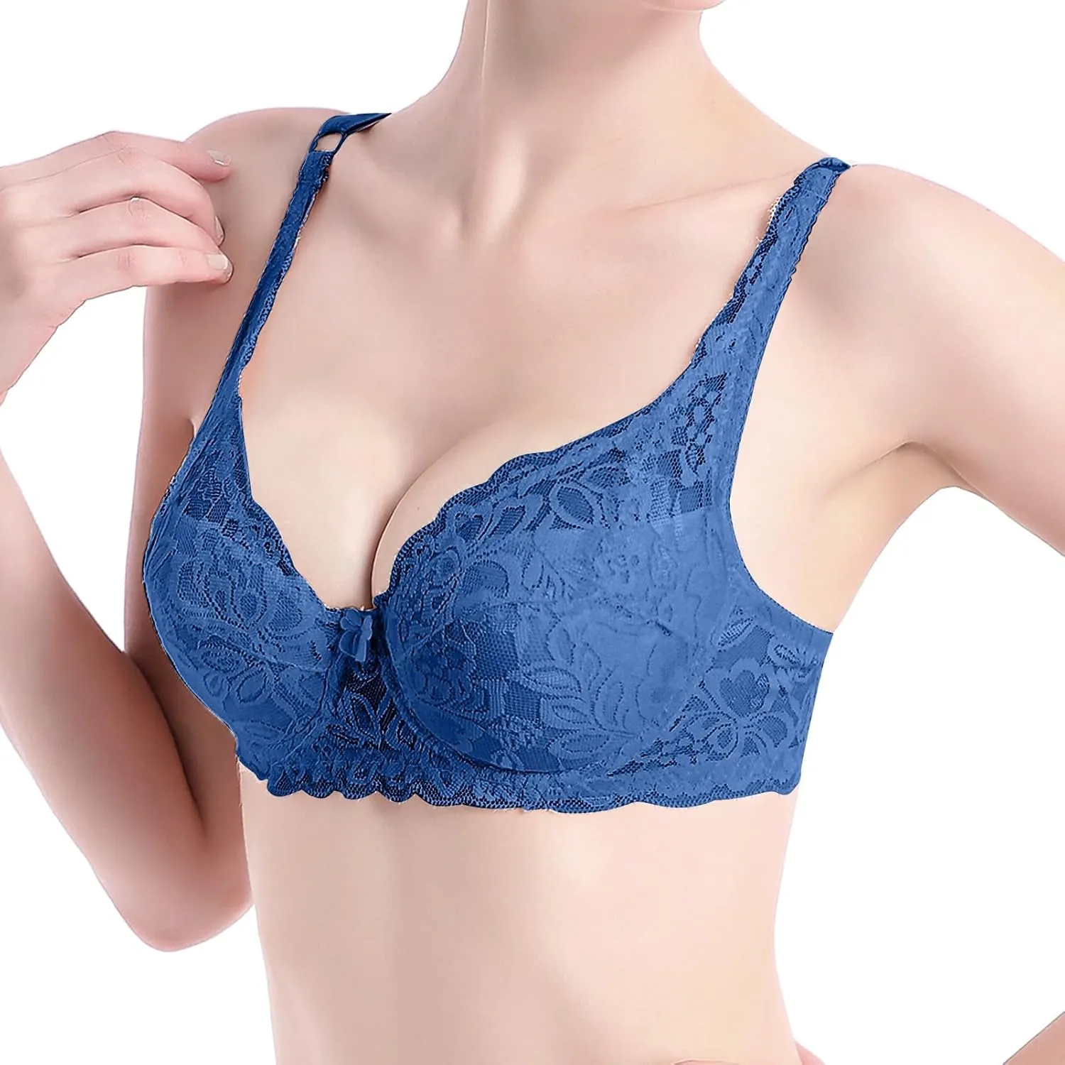 Oplxuo Women's Push Up Bra Floral Lace Sexy Cleavage Underwire Support Plunge Bras Longline Comfy Everyday Bralettes