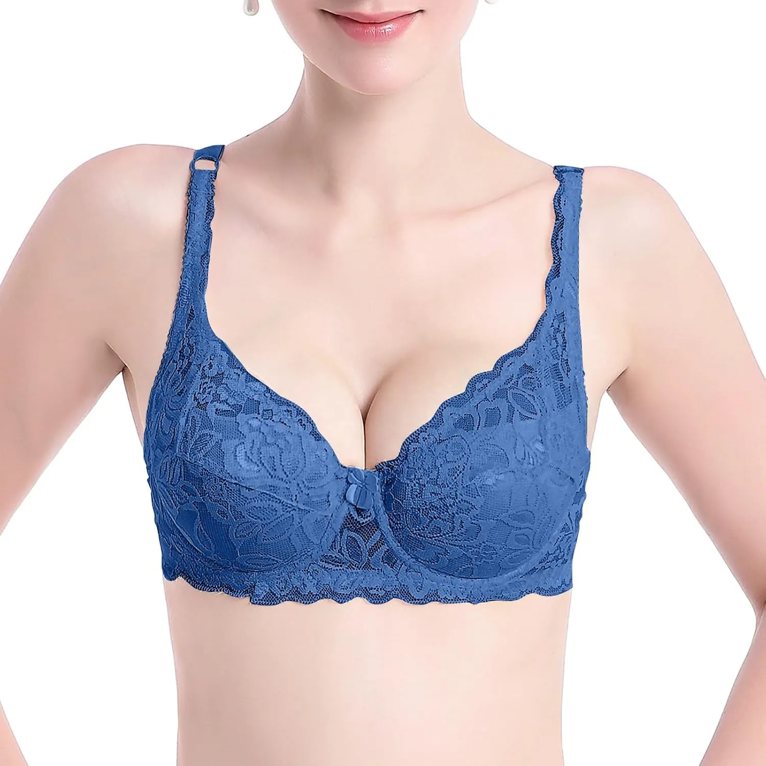 Oplxuo Women's Push Up Bra Floral Lace Sexy Cleavage Underwire Support Plunge Bras Longline Comfy Everyday Bralettes