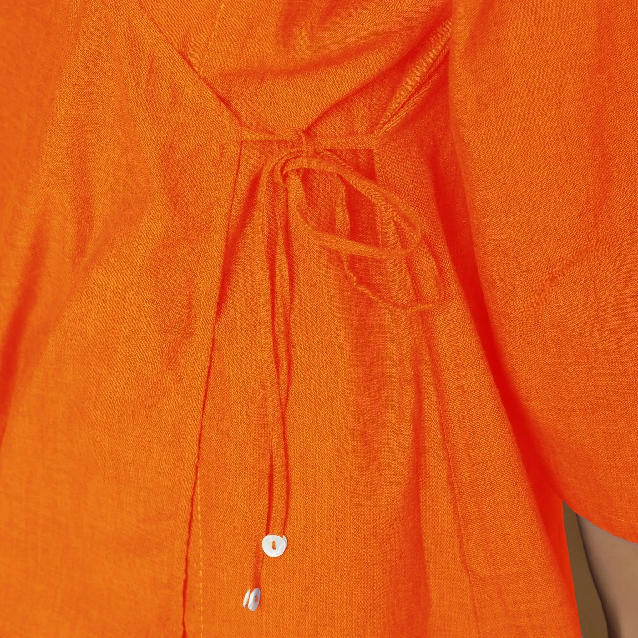 Orange Embroidered Cotton Poplin Asymmetrical Godet Top