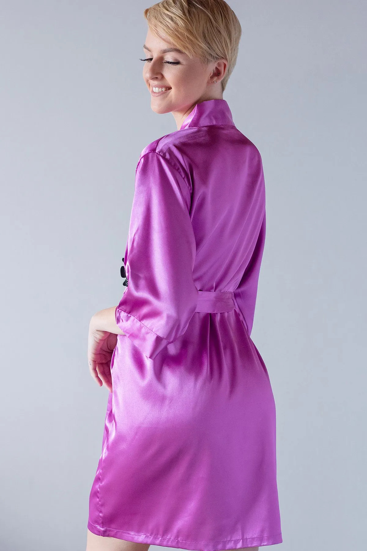 Orchid Satin Kimono Robe
