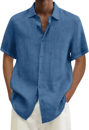 Oversized Button Down Shirts Textured Linen Shirts for Men Short Sleeve Button Down Summer Beach Vacation Knit