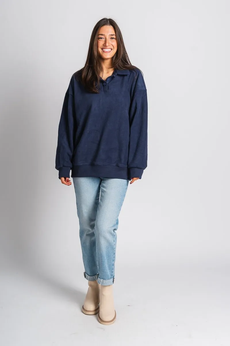 Oversized teddy pullover navy