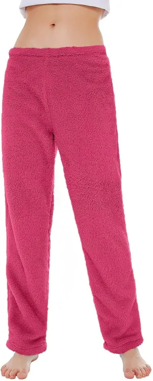 Pajama Pants Women Soft Fuzzy Fleece Low Rise Casual Lounge Track Pants Winter Warm Sleepwear Straight Leg Pj Pants