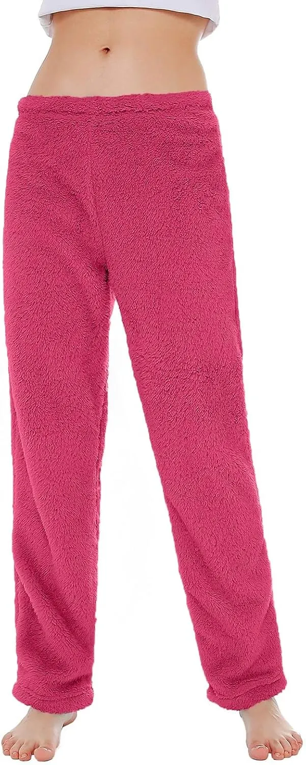 Pajama Pants Women Soft Fuzzy Fleece Low Rise Casual Lounge Track Pants Winter Warm Sleepwear Straight Leg Pj Pants