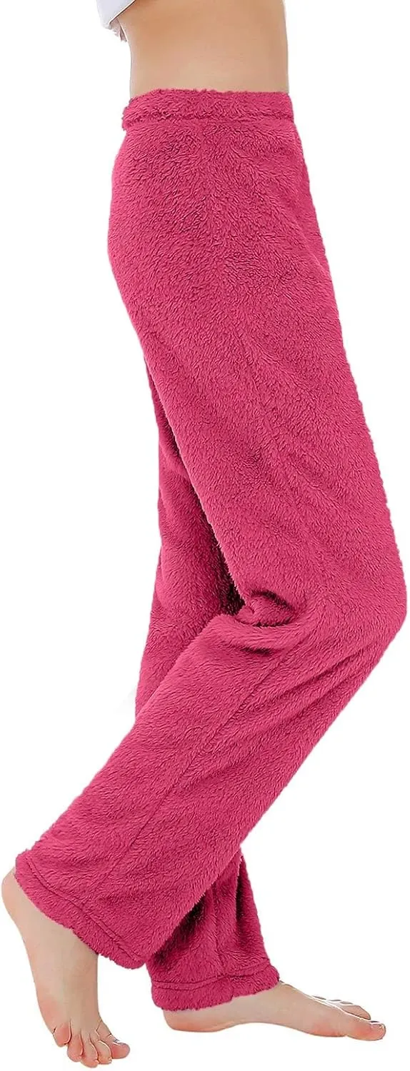 Pajama Pants Women Soft Fuzzy Fleece Low Rise Casual Lounge Track Pants Winter Warm Sleepwear Straight Leg Pj Pants