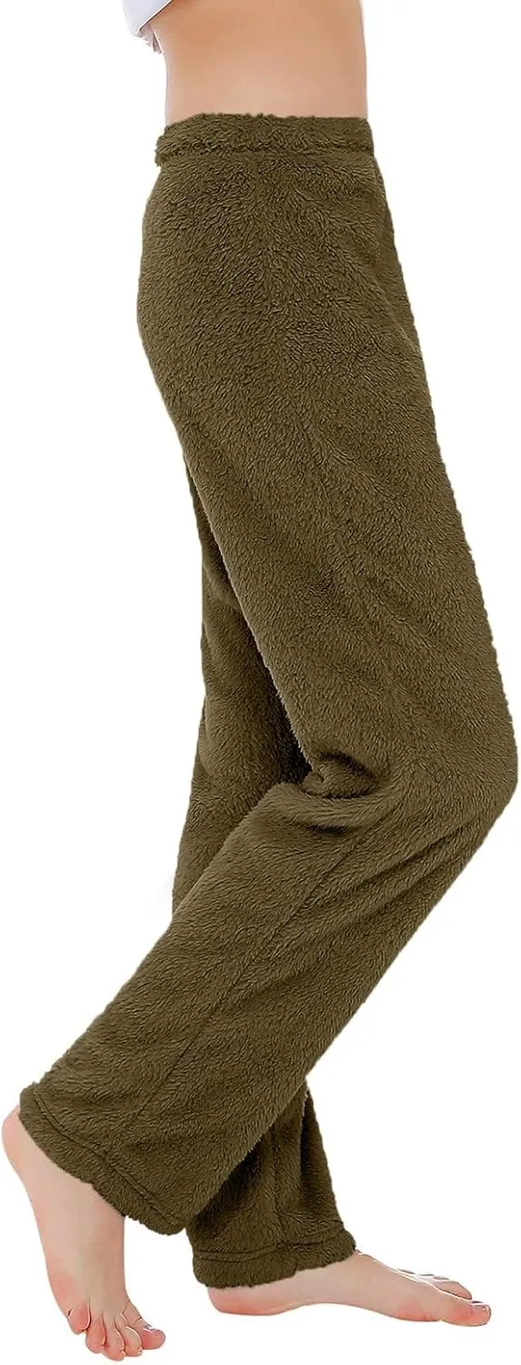 Pajama Pants Women Soft Fuzzy Fleece Low Rise Casual Lounge Track Pants Winter Warm Sleepwear Straight Leg Pj Pants