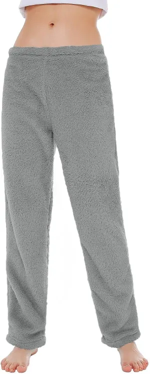 Pajama Pants Women Soft Fuzzy Fleece Low Rise Casual Lounge Track Pants Winter Warm Sleepwear Straight Leg Pj Pants