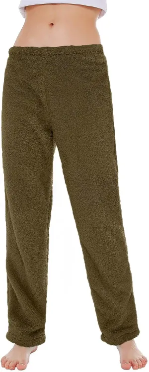 Pajama Pants Women Soft Fuzzy Fleece Low Rise Casual Lounge Track Pants Winter Warm Sleepwear Straight Leg Pj Pants