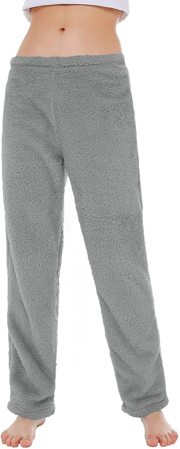 Pajama Pants Women Soft Fuzzy Fleece Low Rise Casual Lounge Track Pants Winter Warm Sleepwear Straight Leg Pj Pants