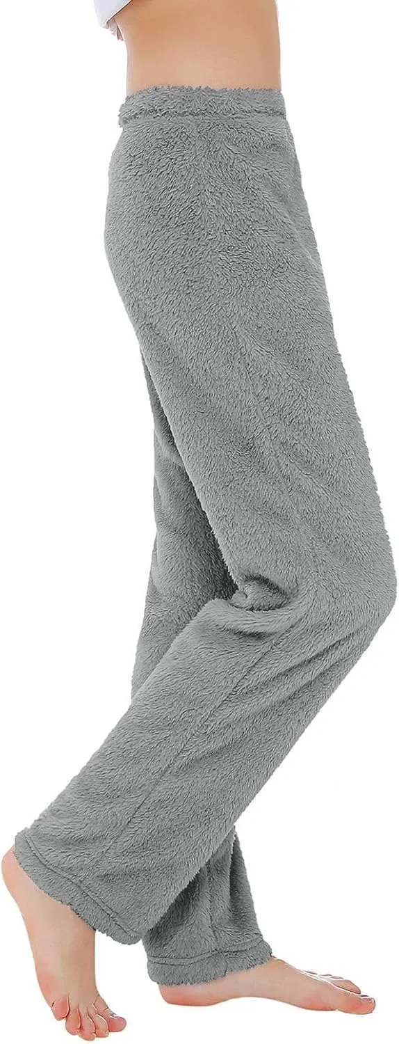 Pajama Pants Women Soft Fuzzy Fleece Low Rise Casual Lounge Track Pants Winter Warm Sleepwear Straight Leg Pj Pants
