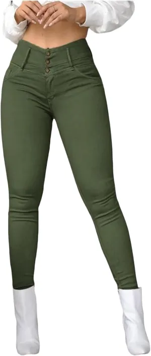 Pants for Women High Waisted-Rise Colored Stretch Skinny Distressed Jeans Casual Skinny Leggings Work Pant with Pocket
