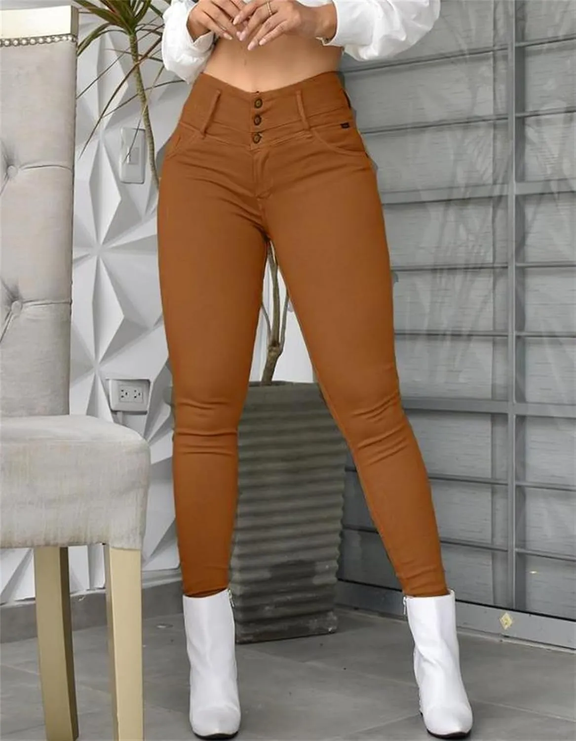 Pants for Women High Waisted-Rise Colored Stretch Skinny Distressed Jeans Casual Skinny Leggings Work Pant with Pocket