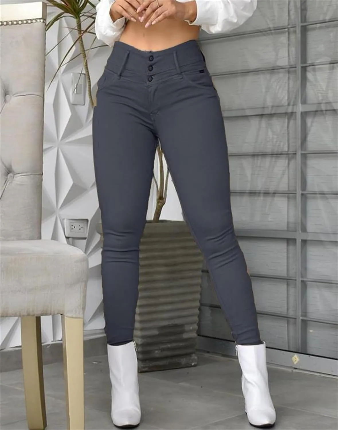 Pants for Women High Waisted-Rise Colored Stretch Skinny Distressed Jeans Casual Skinny Leggings Work Pant with Pocket