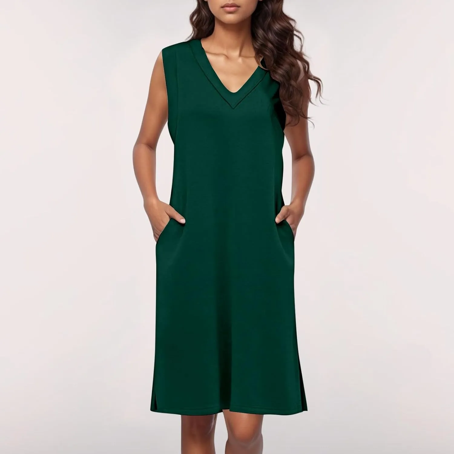Party Dresses for Women Stetchy Sexy V Neck Sleeveless Knee Length Cocktail Dress Wedding Guest Loose Beachy Outfits