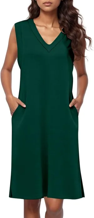 Party Dresses for Women Stetchy Sexy V Neck Sleeveless Knee Length Cocktail Dress Wedding Guest Loose Beachy Outfits