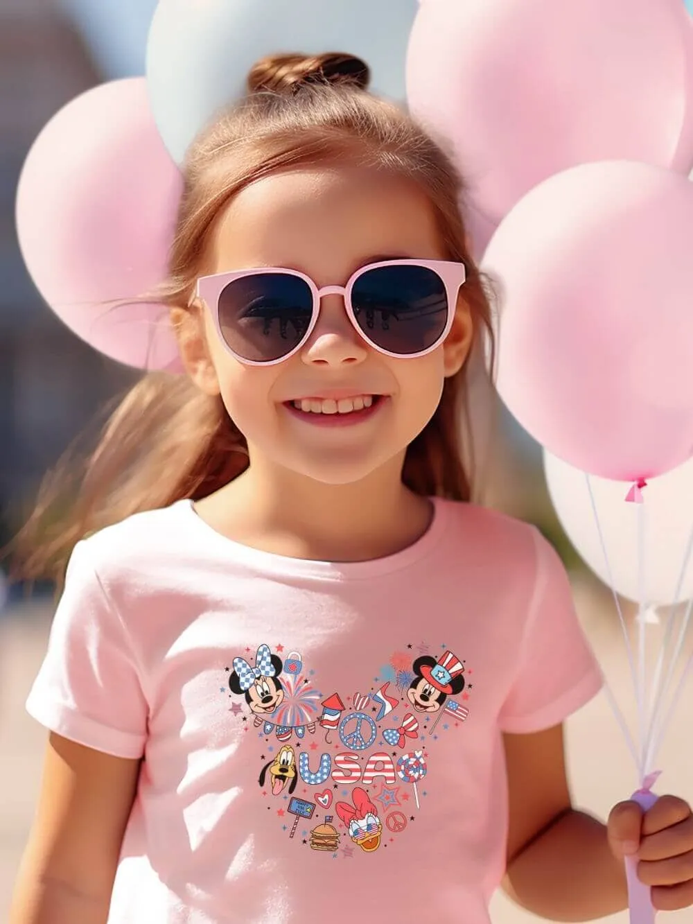 Patriotic Theme Park Mouse Ears Kids Graphic T-Shirt - 4 Colors