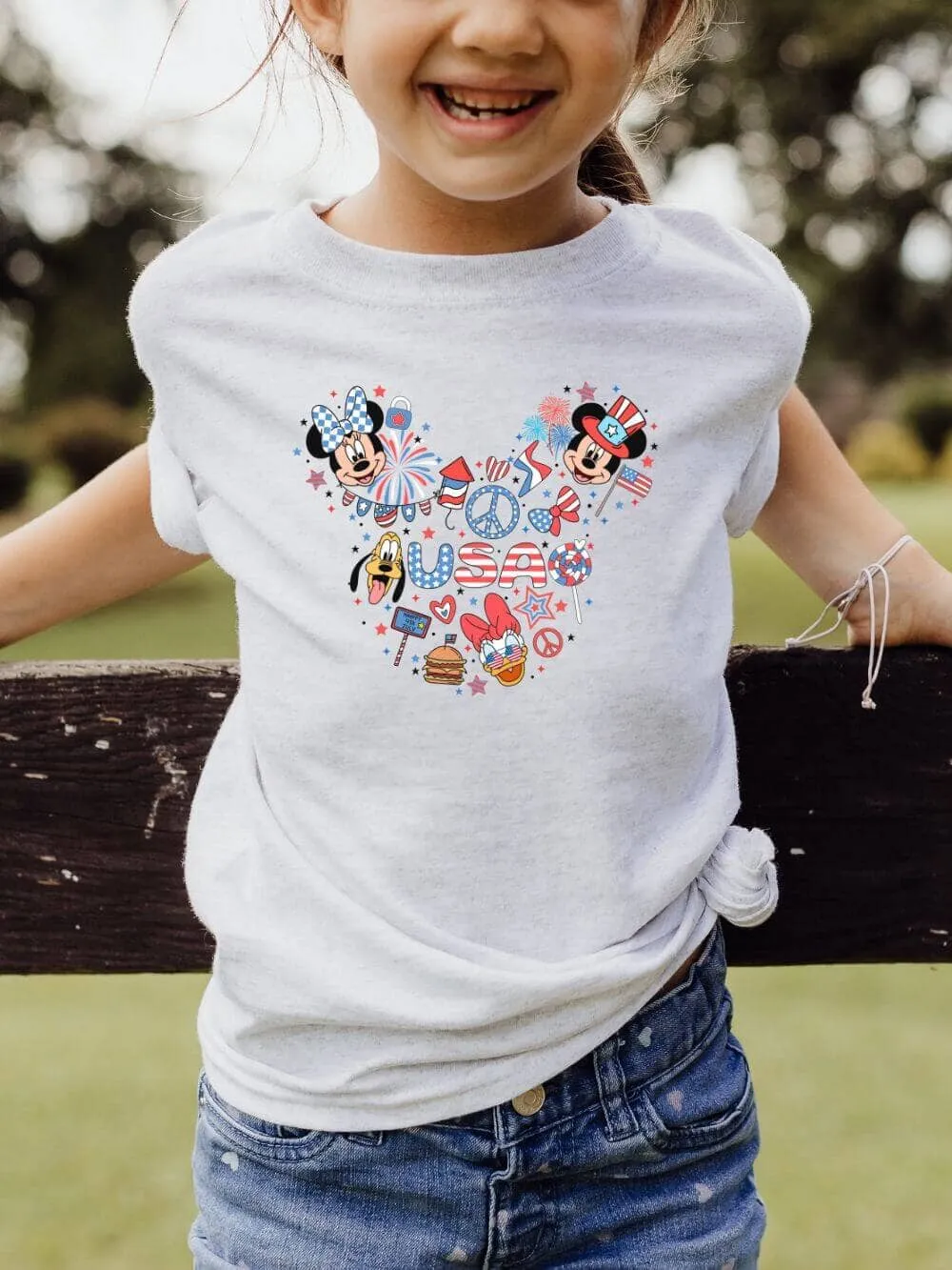 Patriotic Theme Park Mouse Ears Kids Graphic T-Shirt - 4 Colors