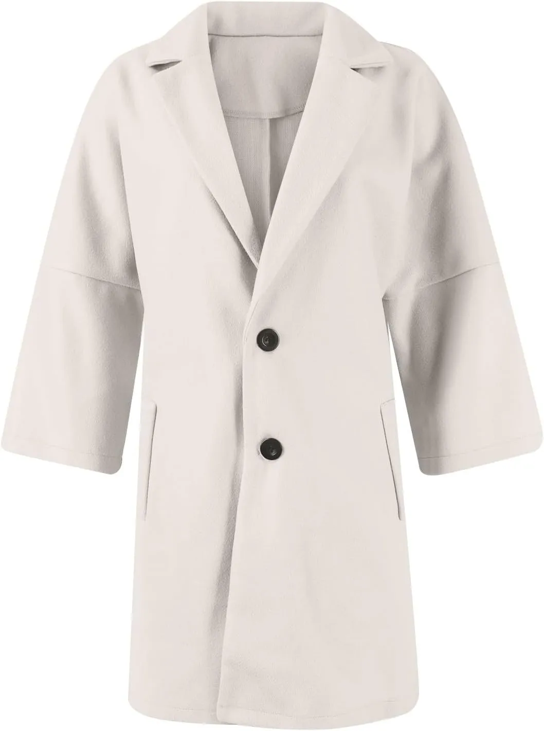 Pea Coats for Women Trendy Lapel Neck 3/4 Sleeve Button Coats Winter Double Breasted Wool Coats with Pockets