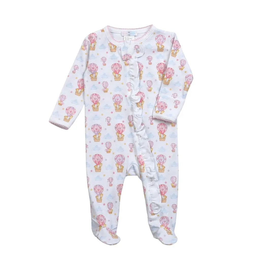 Pink Air Balloons Pima Zipper Footie