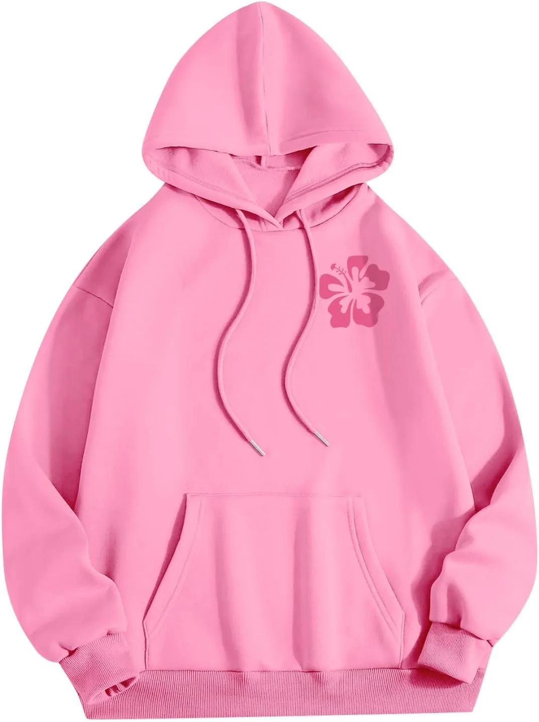 Pink Palm Puff Preppy Sweatshirt Women Long Sleeve Cute Oversized Hoodie Pullover With Pockets