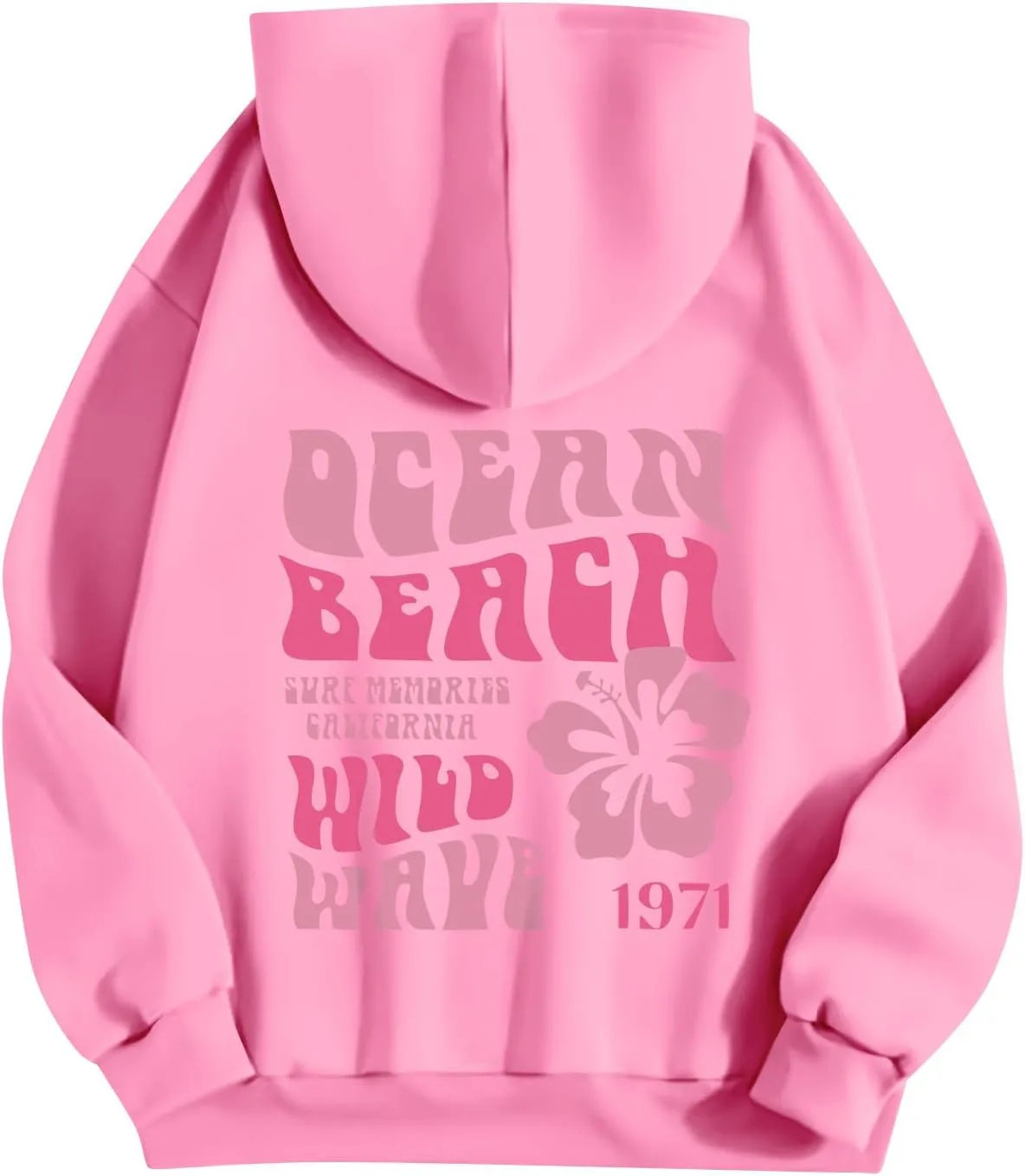 Pink Palm Puff Preppy Sweatshirt Women Long Sleeve Cute Oversized Hoodie Pullover With Pockets
