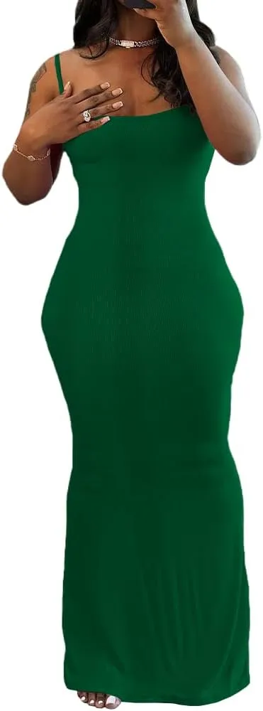 PINSV Women Summer Long Dress Casual Slip Sexy Sleeveless Bodycon Maxi Dresses for Women