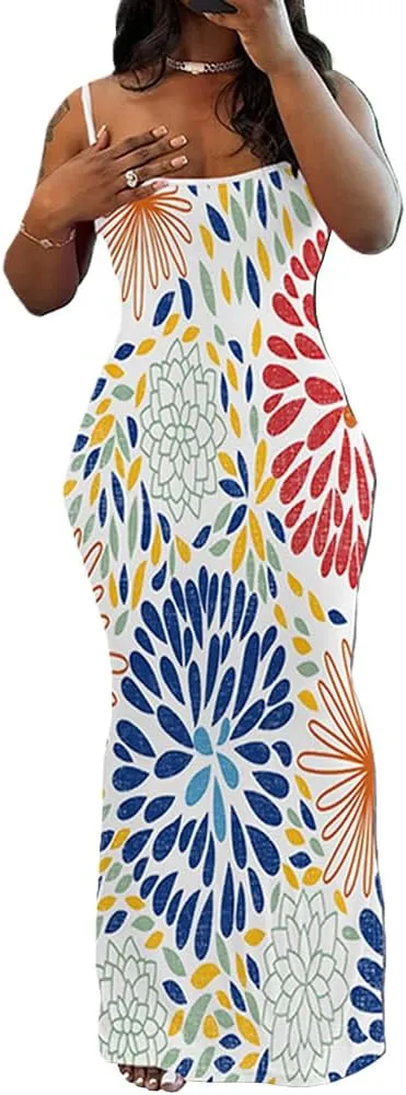 PINSV Women Summer Long Dress Casual Slip Sexy Sleeveless Bodycon Maxi Dresses for Women