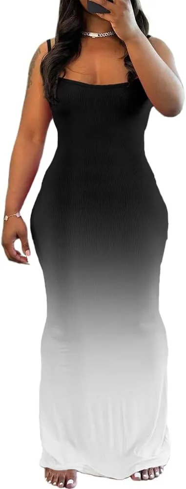 PINSV Women Summer Long Dress Casual Slip Sexy Sleeveless Bodycon Maxi Dresses for Women