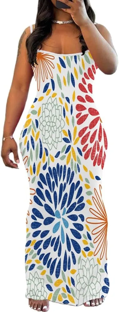 PINSV Women Summer Long Dress Casual Slip Sexy Sleeveless Bodycon Maxi Dresses for Women