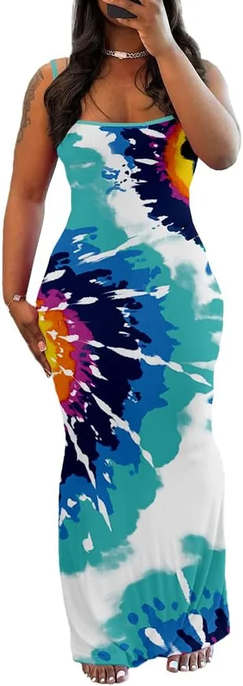 PINSV Women Summer Long Dress Casual Slip Sexy Sleeveless Bodycon Maxi Dresses for Women