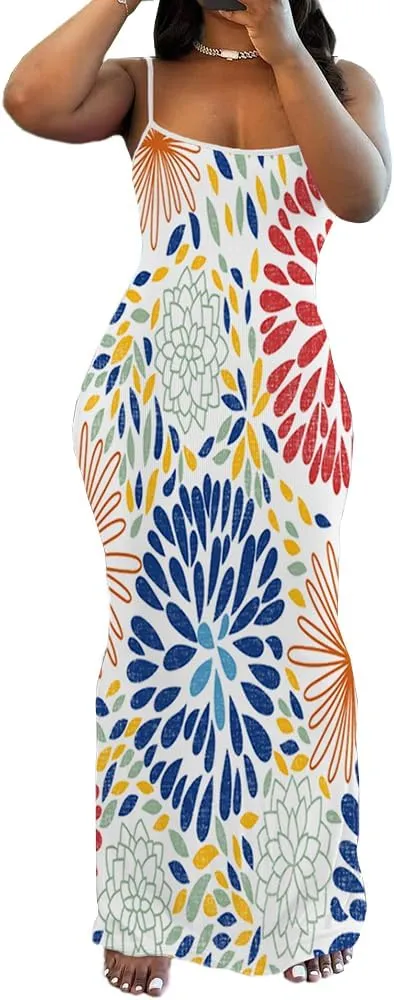 PINSV Women Summer Long Dress Casual Slip Sexy Sleeveless Bodycon Maxi Dresses for Women