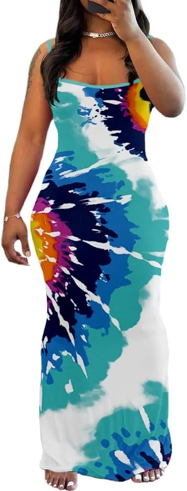 PINSV Women Summer Long Dress Casual Slip Sexy Sleeveless Bodycon Maxi Dresses for Women