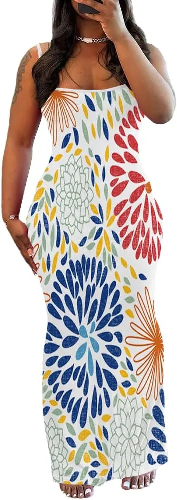 PINSV Women Summer Long Dress Casual Slip Sexy Sleeveless Bodycon Maxi Dresses for Women