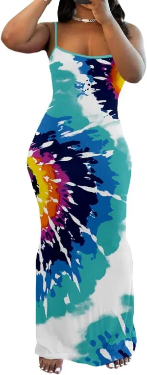 PINSV Women Summer Long Dress Casual Slip Sexy Sleeveless Bodycon Maxi Dresses for Women