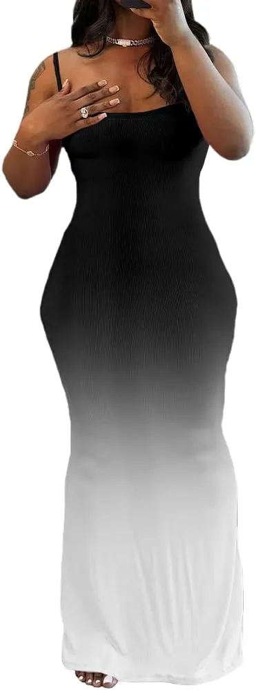 PINSV Women Summer Long Dress Casual Slip Sexy Sleeveless Bodycon Maxi Dresses for Women