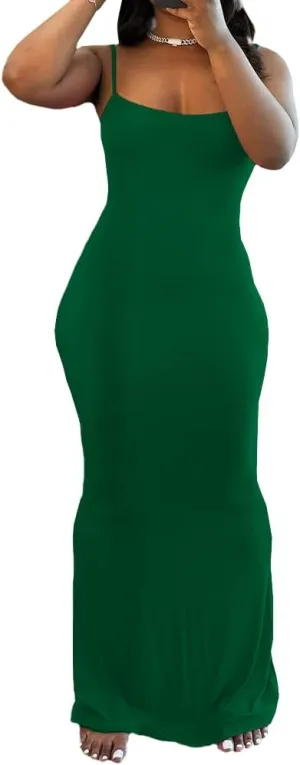 PINSV Women Summer Long Dress Casual Slip Sexy Sleeveless Bodycon Maxi Dresses for Women