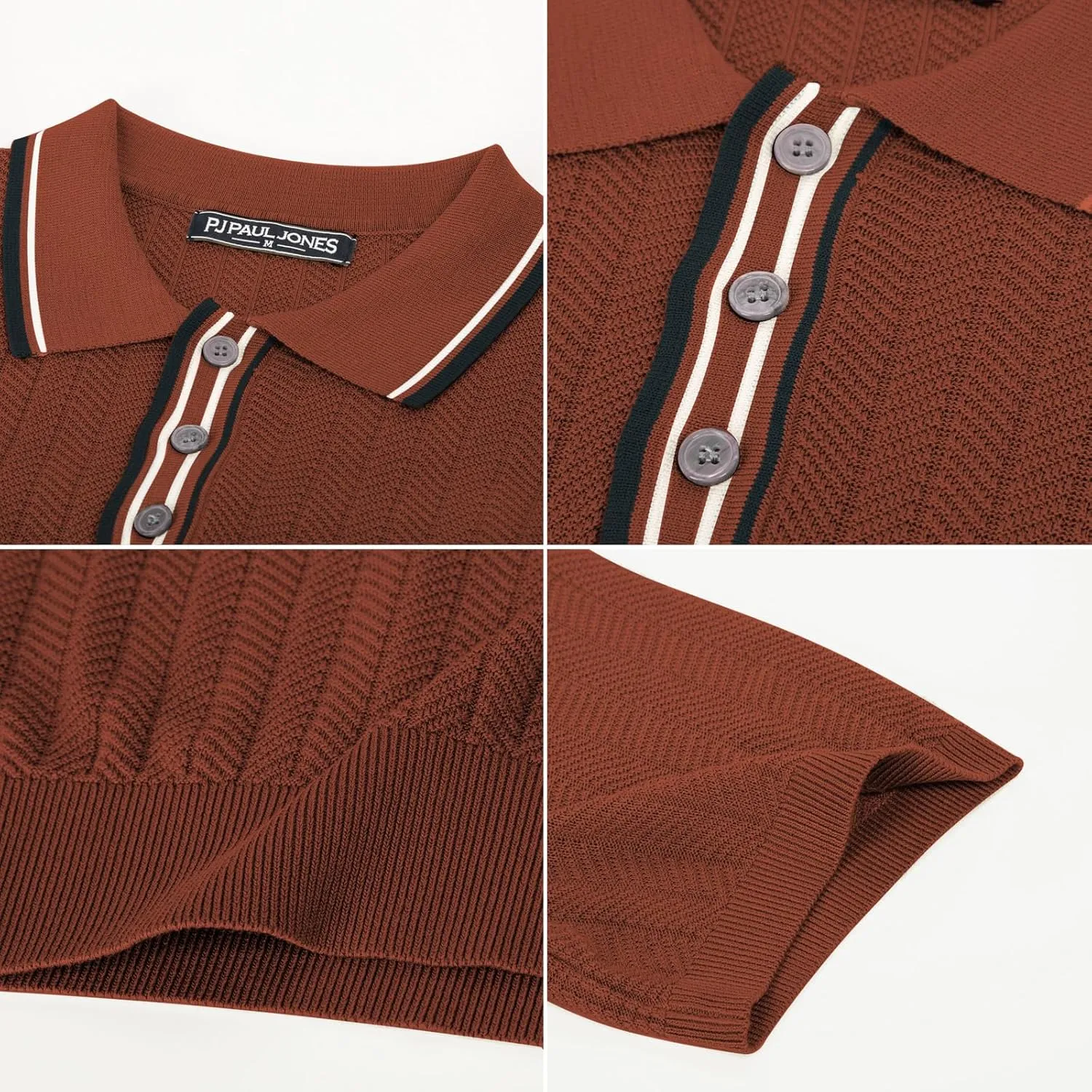 PJ PAUL JONES Mens Knitted Polo Shirts Short Sleeve Textured Pullover Golf Polo T Shirts