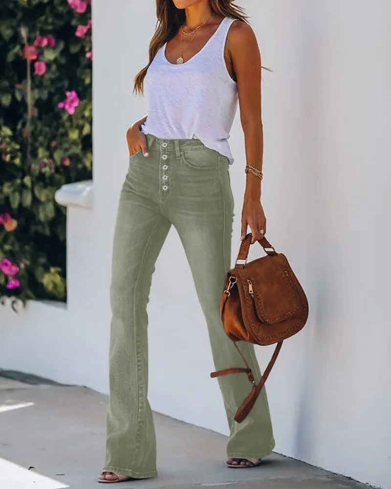 PLNOTME Womens High Waisted Jeans Boyfriend Flare Casual Stretch Bootcut Denim Pants