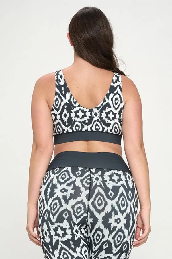 Plus Size Mandala Tribal Print Active Sports Bra