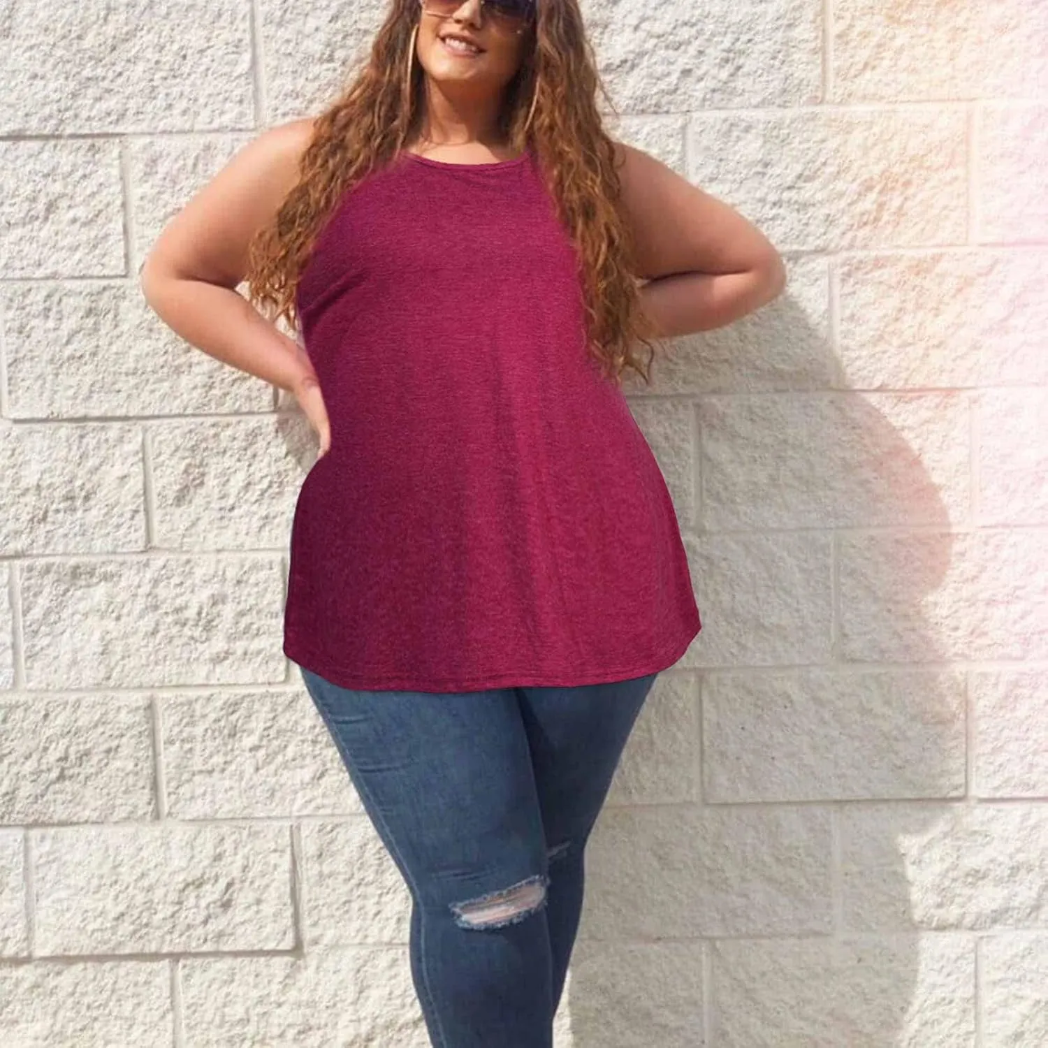 Plus Size Tank Tops for Women Summer Sleeveless Workout Tank Tops Scoop Necklines T-Shirts Casual Loose