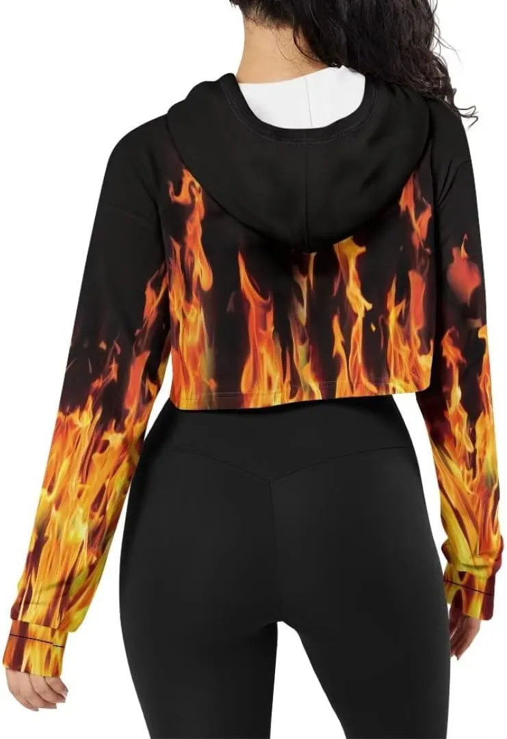 Plus Size Women Long Sleeve Cropped Hoodies Crop Top Sweatshirt Drawstring Workout Hoodie