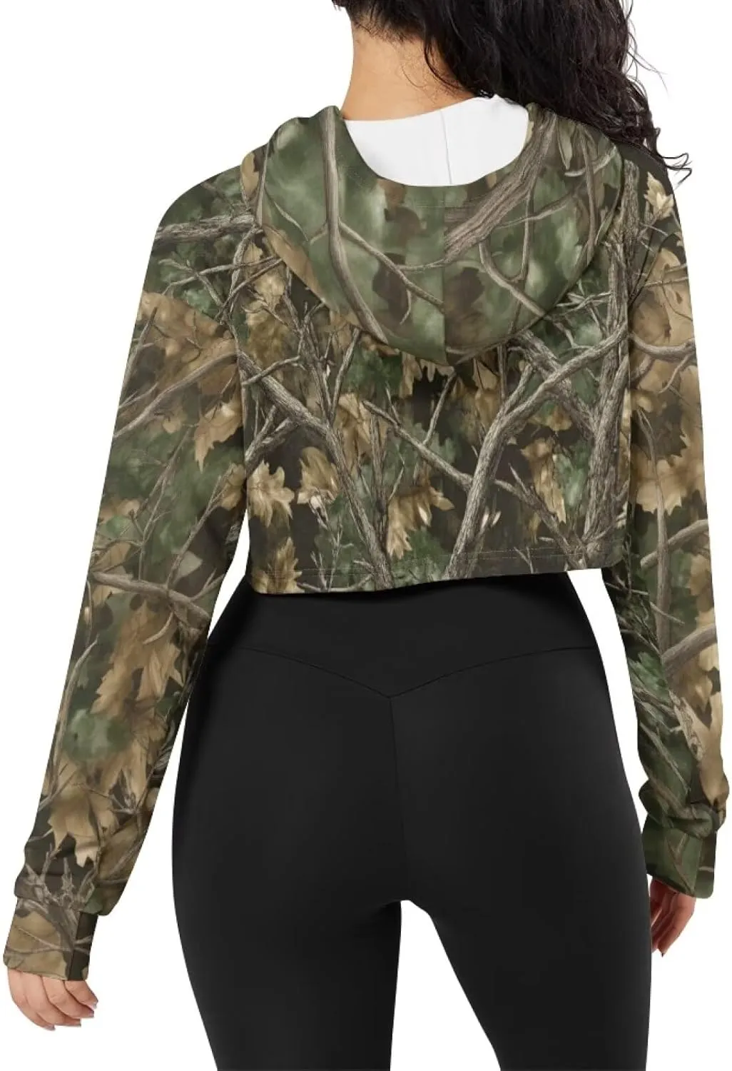 Plus Size Women Long Sleeve Cropped Hoodies Crop Top Sweatshirt Drawstring Workout Hoodie