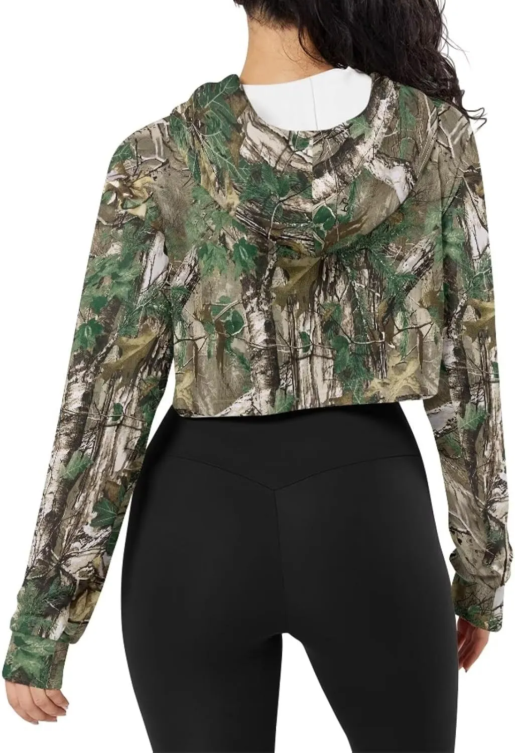 Plus Size Women Long Sleeve Cropped Hoodies Crop Top Sweatshirt Drawstring Workout Hoodie