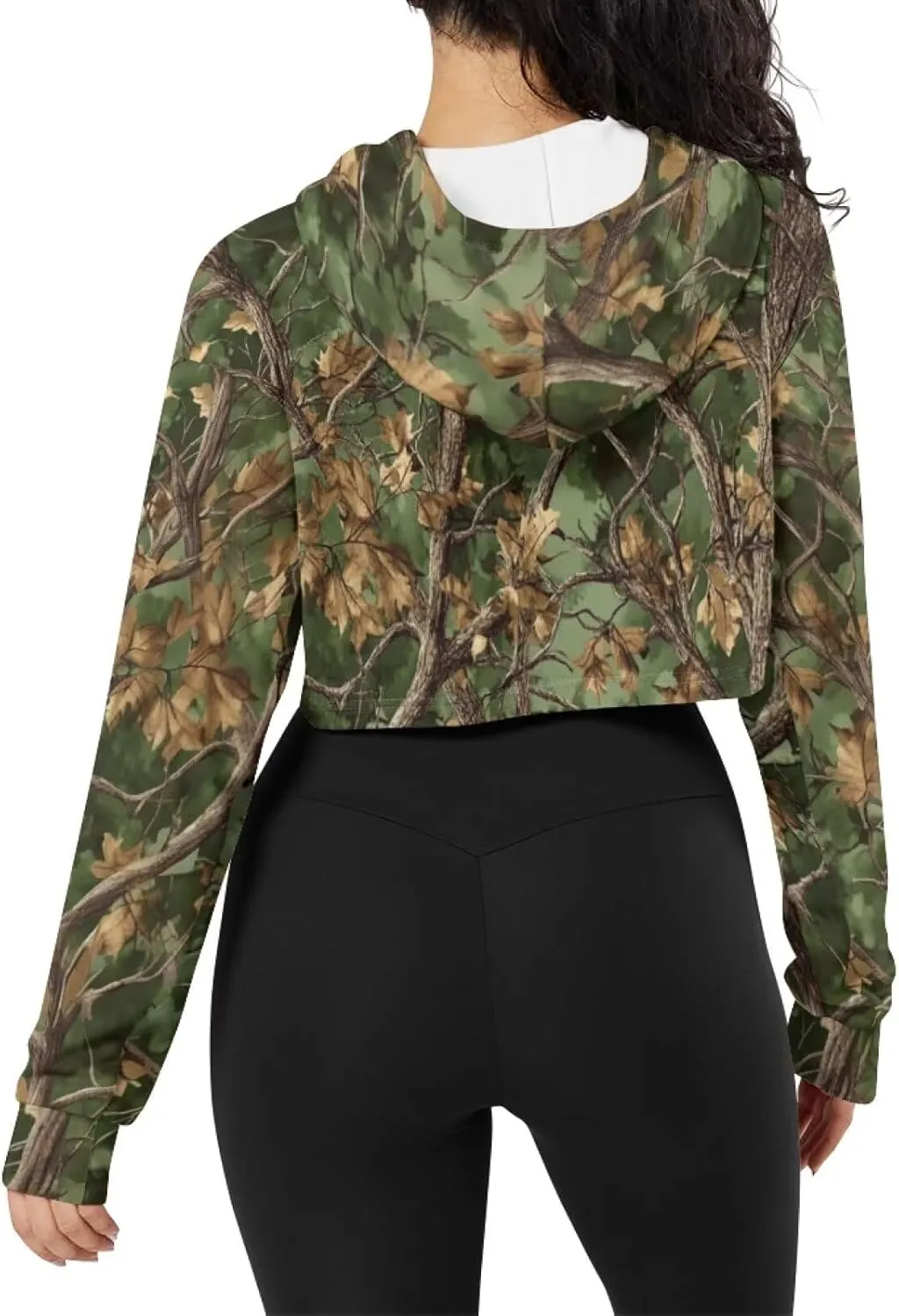 Plus Size Women Long Sleeve Cropped Hoodies Crop Top Sweatshirt Drawstring Workout Hoodie