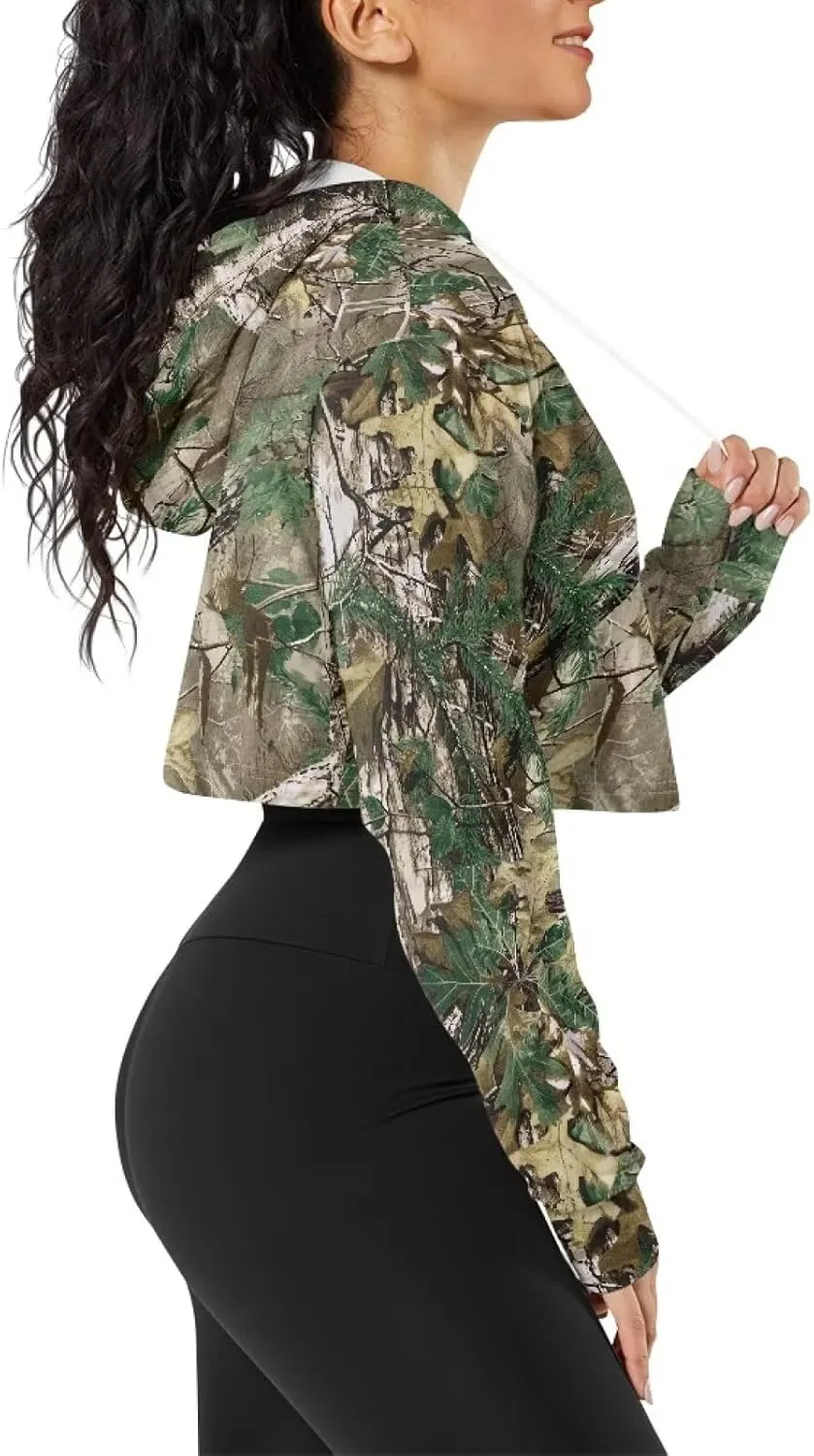 Plus Size Women Long Sleeve Cropped Hoodies Crop Top Sweatshirt Drawstring Workout Hoodie