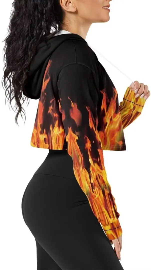 Plus Size Women Long Sleeve Cropped Hoodies Crop Top Sweatshirt Drawstring Workout Hoodie