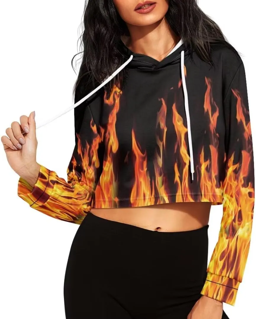 Plus Size Women Long Sleeve Cropped Hoodies Crop Top Sweatshirt Drawstring Workout Hoodie